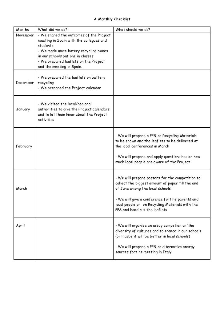 A monthly checklist