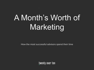 A Month’s Worth of
Marketing
How the most successful advisors spend their time
 