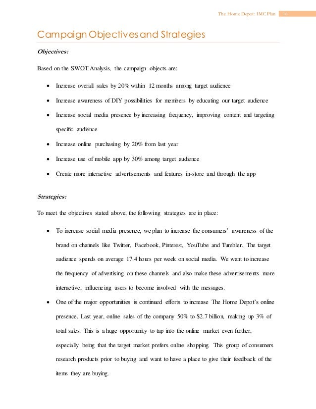 imc 610 imc plan for the home depot imc plans examples