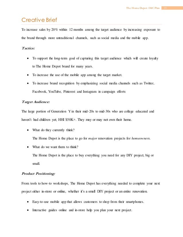 imc 610 imc plan for the home depot imc plans examples