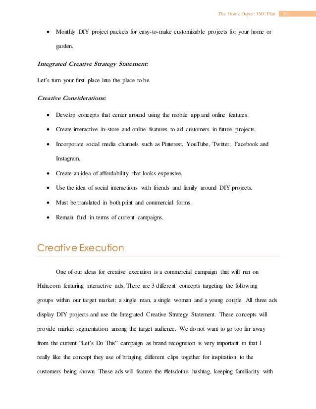 imc 610 imc plan for the home depot imc plans examples