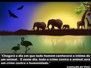 "Chegará o dia em que todo homem conhecerá o íntimo de
um animal. E neste dia, todo o crime contra o animal será
um crime contra a humanidade.“
Leonardo da Vinci

 