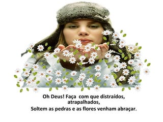   Oh Deus! Faça  com que distraídos, atrapalhados, Soltem as pedras e as flores venham abraçar . 