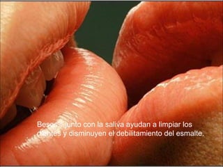Besos…junto con la saliva ayudan a limpiar los dientes y disminuyen el debilitamiento del esmalte. 
