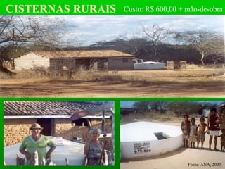 CISTERNAS RURAIS Custo: R$ 600,00 + mão-de-obra
Fonte: ANA, 2003
 