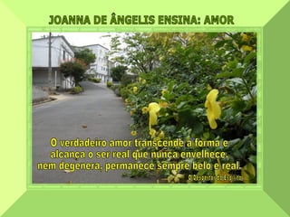JOANNA DE ÂNGELIS ENSINA: AMOR  O verdadeiro amor transcende a forma e  alcança o ser real que nunca envelhece,  nem degenera, permanece sempre belo e real. O Despertar do Espírito 