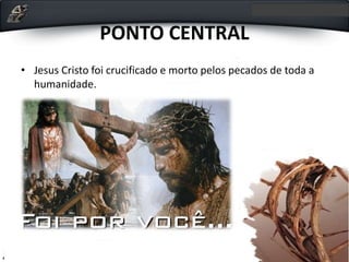 PONTO CENTRAL
• Jesus Cristo foi crucificado e morto pelos pecados de toda a
humanidade.
 
