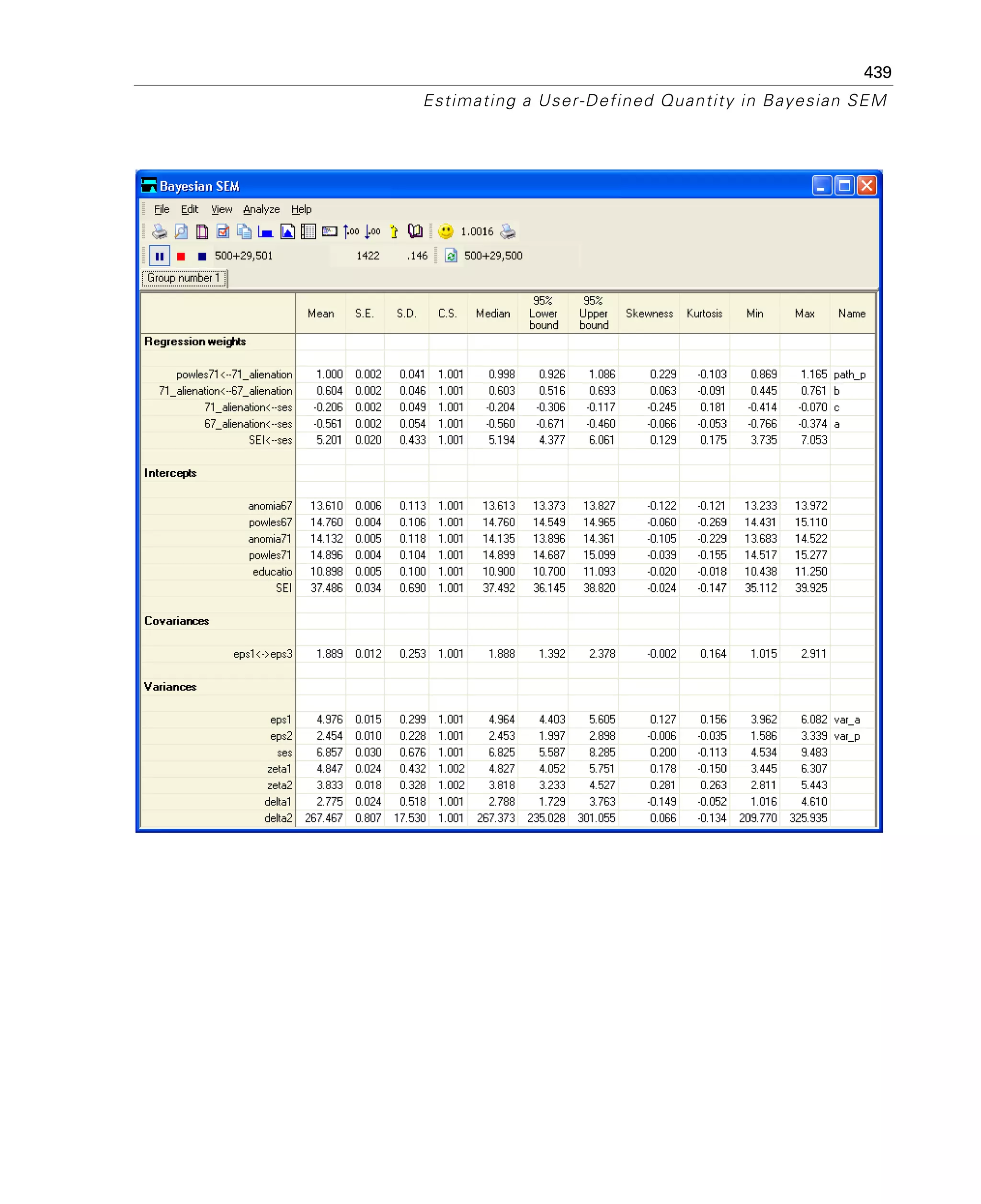 439
Estimating a User-Defined Quantity in Bayesian SEM
 