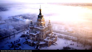 Saints Peter & Paul Cathedral rising through winter mist.
 