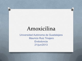 Amoxicilina
Universidad Autónoma de Guadalajara
Mauricio Ruiz Tinajero
Endodoncia
21/jun/2013
 