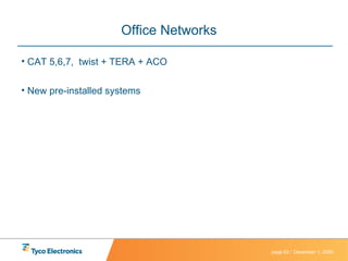 Office Networks   CAT 5,6,7,  twist + TERA + ACO New pre-installed systems  