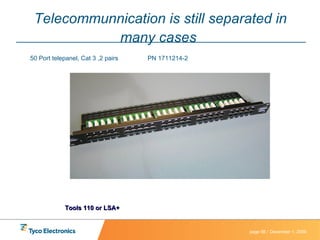 Telecommunnication is still separated in many cases   50 Port telepanel, Cat 3 ,2 pairs PN 1711214-2  Tools 110 or LSA+ 