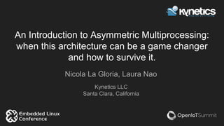 An Introduction to Asymmetric Multiprocessing:
when this architecture can be a game changer
and how to survive it.
Nicola La Gloria, Laura Nao
Kynetics LLC
Santa Clara, California
 