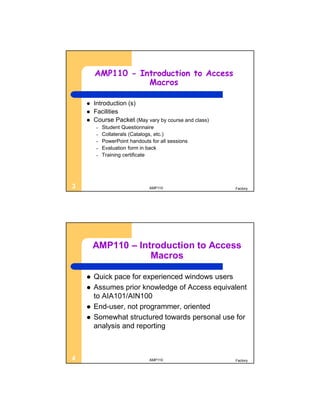 AMP110 Microsoft Access Macros | PDF
