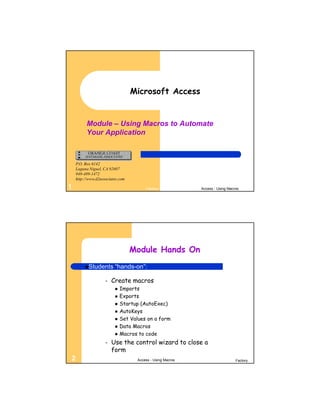 AMP110 Microsoft Access Macros | PDF
