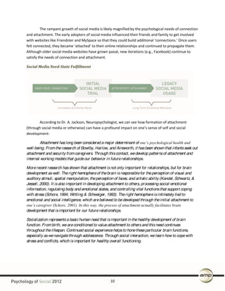 The  rampant  growth  of  social  media  is  likely  magnified  by  the  psychological  needs  of  connection  
and  attac...