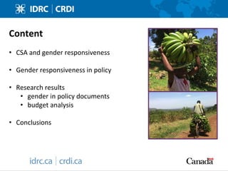 Gender in climate change, agriculture, and natural resource policies: insights from East Africa