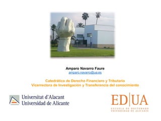 Amparo Navarro Faure
amparo.navarro@ua.es
Catedrática de Derecho Financiero y Tributario
Vicerrectora de Investigación y Transferencia del conocimiento
 