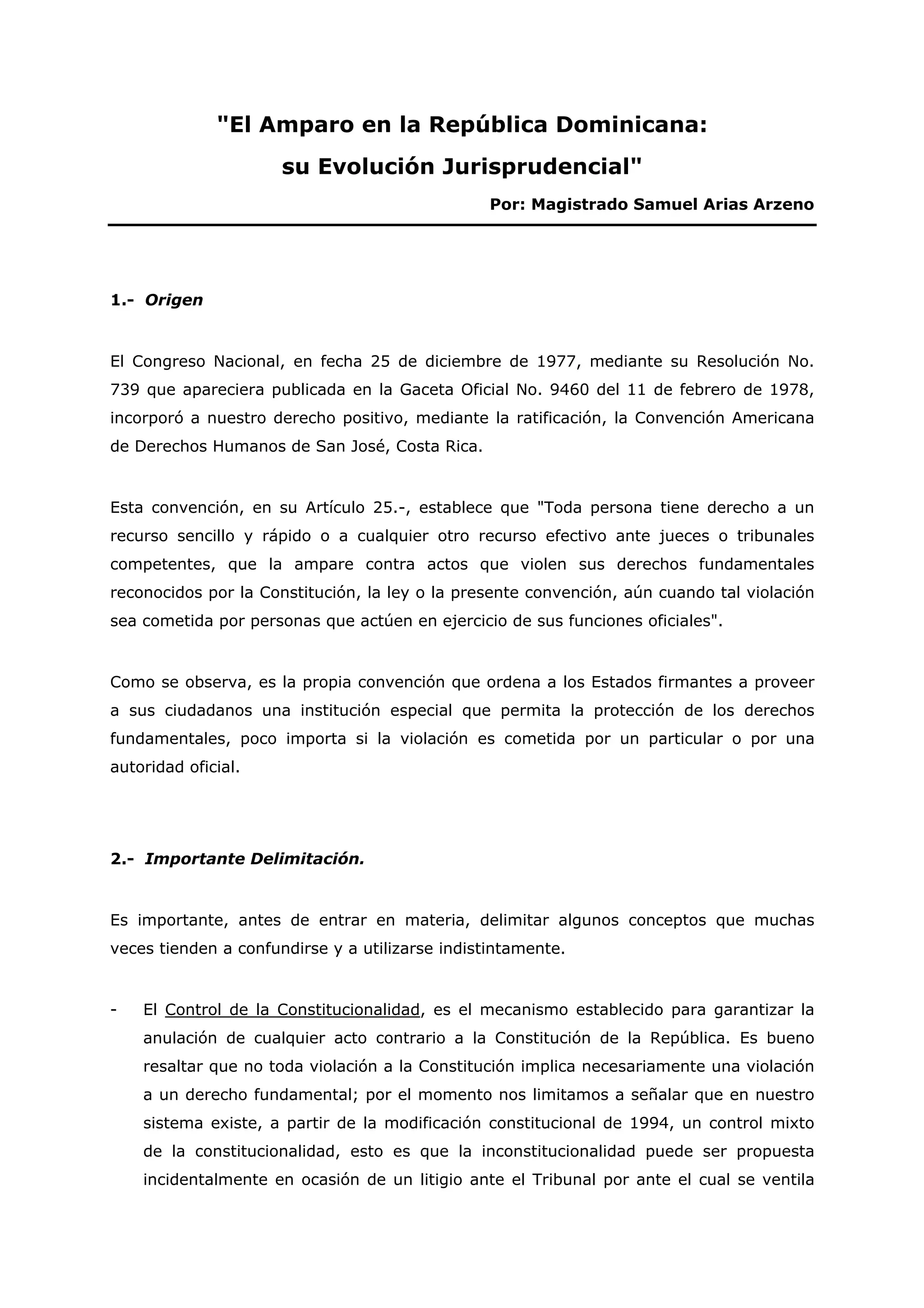 Evolución jurisprudencia del Recurso de Amparo en la República ...