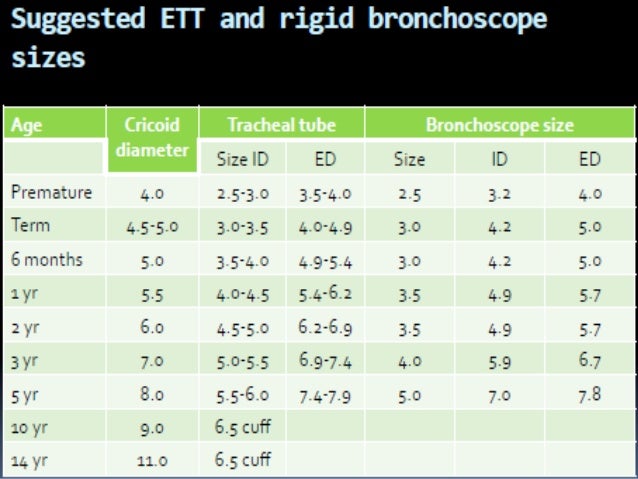 Pediatric Bronchoscope Size Chart
