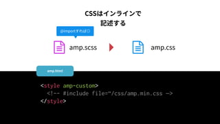  
<style amp-custom>
<!-- #include file=“/css/amp.min.css —>
</style>
 