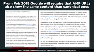 #ampsuccess by @aleyda from @orainti at #searchcamp
From Feb 2018 Google will require that AMP URLs
also show the same con...