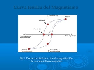 Fig 1. Proceso de histéresis, ciclo de magnetización
de un material ferromagnético
Curva teórica del Magnetismo
 