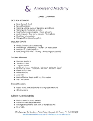 Business Statistics with Excel (Basic and Advance) Curriculum | PDF