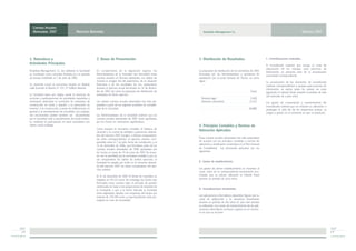 Cuentas Anuales
           Abreviadas 2007                        Memoria Abreviada                                                               Amphibia Management S.L.                                                                   Ejercicio 2007




        1. Naturaleza y                                           2. Bases de Presentación.                                    3. Distribución de Resultados.                             C.- Inmovilizaciones materiales.
        Actividades Principales.                                                                                                                                                          El inmovilizado material, que recoge el coste de
                                                                                                                                                                                          adquisición de los equipos para procesos de
        Amphibia Management, S.L. (en adelante la Sociedad)       En cumplimiento de la legislación vigente, los               La propuesta de distribución de los beneficios de 2007,    información, se presenta neto de la amortización
        se constituyó como sociedad limitada por un período       Administradores de la Sociedad han formulado estas           formulada por los Administradores y pendiente de           acumulada correspondiente.
        de tiempo indefinido el 7 de julio de 2006.               cuentas anuales en formato abreviado, con objeto de          aprobación por la Junta General de Socios, es como
                                                                  mostrar la imagen fiel del patrimonio, de la situación       sigue:                                                     La amortización de los elementos de inmovilizado
        Su domicilio social se encuentra situado en Madrid,       financiera y de los resultados de sus operaciones                                                                       material, correspondientes a equipos para procesos de
        calle Guzmán el Bueno nº 133, 3º Edificio Britania.       durante el ejercicio anual terminado en 31 de diciem-                                                                   información, se realiza sobre los valores de coste
                                                                  bre de 2007 así como la propuesta de distribución de
                                                                              ,                                                                                                Euros      siguiendo el método lineal, durante el período de vida
        La Sociedad tiene por objeto social la tenencia de        resultados de dicho ejercicio.                                                                                          útil estimado de cuatro años.
        acciones y participaciones de sociedades españolas o                                                                     Reserva legal                                1.468
        extranjeras dedicadas al suministro de materiales de      Las citadas cuentas anuales abreviadas han sido pre-           Reservas voluntarias                        13.217       Los gastos de conservación y mantenimiento del
        construcción en venta o alquiler, a la promoción de       paradas a partir de los registros auxiliares de contabili-                                                              inmovilizado material que no mejoran su utilización o
        terrenos, a la construcción y venta de edificaciones en   dad de la Sociedad.                                                                                        14.685       prolongan la vida útil de los respectivos activos, se
        general y al arrendamiento de inmuebles. Las activida-                                                                                                                            cargan a gastos en el momento en que se producen.
        des enumeradas podrán también ser desarrolladas           Los Administradores de la Sociedad estiman que las
        por la Sociedad, total o parcialmente, de modo indirec-   cuentas anuales abreviadas de 2007 serán aprobadas
        to, mediante la participación en otras sociedades con     por los Socios sin variaciones significativas.
        objeto social análogo.                                                                                                 4. Principios Contables y Normas de
                                                                  Como requiere la normativa contable, el balance de
                                                                  situación y la cuenta de pérdidas y ganancias abrevia-
                                                                                                                               Valoración Aplicados.
                                                                  dos del ejercicio 2007 recogen, a efectos comparativos,
                                                                  las cifras correspondientes al ejercicio anterior com-       Estas cuentas anuales abreviadas han sido preparadas
                                                                  prendido entre el 7 de julio, fecha de constitución, y el    de acuerdo con los principios contables y normas de
                                                                  31 de diciembre de 2006, que formaban parte de las           valoración y clasificación contenidos en el Plan General
                                                                  cuentas anuales abreviadas de 2006 aprobadas por             de Contabilidad. Los principales aplicados son los
                                                                  los Socios en Junta de 29 de junio de 2007. De acuer-        siguientes:
                                                                  do con lo permitido por la normativa contable y por no
                                                                  ser comparativos los saldos de ambos ejercicios, la
                                                                  Sociedad ha optado por omitir en la memoria abrevia-         A.- Gastos de establecimiento
                                                                  da del ejercicio 2007 los datos comparativos del ejer-
                                                                  cicio anterior.                                              Los gastos de primer establecimiento se muestran al
                                                                                                                               coste, netos de la correspondiente amortización acu-
                                                                  Al 31 de diciembre de 2007 el fondo de maniobra es           mulada, que se calcula utilizando el método lineal
                                                                  negativo en 36.135 euros. Sin embargo, los Socios han        durante un período de cinco años.
                                                                  formulado estas cuentas bajo el principio de gestión
                                                                  continuada en base a las proyecciones de tesorería de
                                                                  la Compañía, y que a la fecha indicada la Sociedad           B.- Inmovilizaciones inmateriales.
                                                                  tiene registradas deudas con empresas del Grupo por
                                                                  importe de 138.288 euros, y cuya liquidación sería pro-      Las aplicaciones informáticas adquiridas figuran por su
                                                                  rrogada en caso de necesidad.                                coste de adquisición y se amortizan linealmente
                                                                                                                               durante un período de tres años en que está prevista
                                                                                                                               su utilización. Los costes de mantenimiento de las apli-
                                                                                                                               caciones informáticas se llevan a gastos en el momen-
                                                                                                                               to en que se incurren.




2007                                                                                                                                                                                                                                               2007
  p.8                                                                                                                                                                                                                                              p.9
 