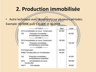 2. Production immobilisée
• Autre technique avec versements sur plusieurs périodes:
Exemple: 60 000€ puis 130 00€ et 40 000€

 