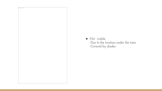 ● Not visible
-Due to the location under the trees
-Covered by shades
 