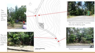 The
view
towards
the north
side
gazebo.
The view
towards
the forest
from the
walkway
path.
The view towards the T junction
from the walkway path
Plantation and forest
 