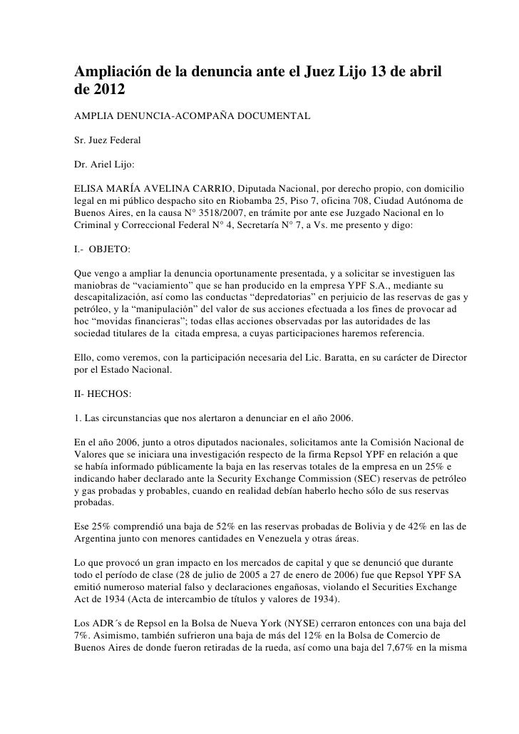 Ampliación denuncia ante el juez Lijo 13/4/2012