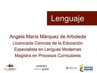 Lenguaje
Angela María Márquez de Arboleda
Licenciada Ciencias de la Educación
Especialista en Lenguas Modernas
Magistra en Procesos Curriculares
 