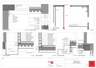 HEB100 h=77cm
armado existente
IPE80

UPN160

IPE180

IPE180

angular 50x50

4,33

perno de anclaje a
poste existente
10mm chapa
anclaje a poste

4,85

IPE80 para apoyo de
chapa colaborante
IPE180
cartela refuerzo

existente

HEB100
rigidizador
10mm chapa de anclaje a murete
perno de anclaje
existente

1.XEHETASUNA

e: 1/10

2.XEHETASUNA

e: 1/10

15mm yeso proyectado
ladrillo hueco doble

1. SOLAIRUA

e: 1/50

15mm yeso proyectado
ladrillo hueco doble

22mm tarima flotante
aislamiento lana de roca

0,12

22mm tarima flotante
50x35mm rastrel
10mm impactodam
aislamiento lana de roca

perfil tirante
perfil de remate
22mm tarima flotante

chapa colaborante

remate madera

perfil
tirante

5mm chapa plegada

chapa colaborante
falso techo de pladur

perfil de
remate
perfil
tirante
perfil de
remate

200x5mm llanta

0,07
0,19
0,15

0,26

IPE180
IPE80 para apoyo de
chapa colaborante

e: 1/10

UPN160
perno de anclaje
a viga existente
viga existente

chapa de anclaje a
poste existente

falso techo de pladur

oharrak:

0,13

0,28

5mm chapa plegada

3.XEHETASUNA

tabique existente

4.XEHETASUNA

e: 1/10

5.XEHETASUNA

e: 1/10

6.XEHETASUNA

e: 1/10

PROIEKTUA

FORJATUA ETA ESKAILERAREN GAUZATZEA

eragilea:

data:

JOXERRA ARRUE

2012KO MARTXOA

eskala
1/50-1/10

12

 