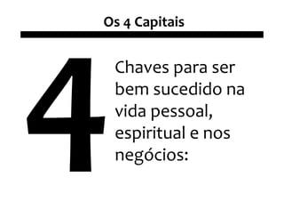 Os 4 Capitais


 Chaves para ser
 bem sucedido na
 vida pessoal,
 espiritual e nos
 negócios:
 
