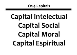 Os 4 Capitais

Capital Intelectual
  Capital Social
  Capital Moral
Capital Espiritual
 
