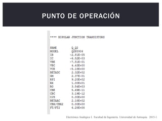 PUNTO DE OPERACIÓN
Electrónica Analógica I. Facultad de Ingeniería. Universidad de Antioquia. 2015-1
 