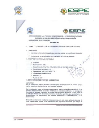 ELECTRÓNICA II CARRERA DE ING EN ELECTRÓNICA E INSTRUMENTACIÓN
 