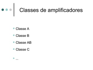 Classes de amplificadores


 Classe   A
 Classe   B
 Classe   AB
 Classe   C

 ...
 