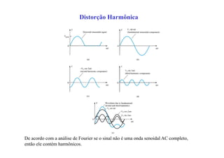 Distorção Harmônica
De acordo com a análise de Fourier se o sinal não é uma onda senoidal AC completo,
então ele contém harmônicos.
 