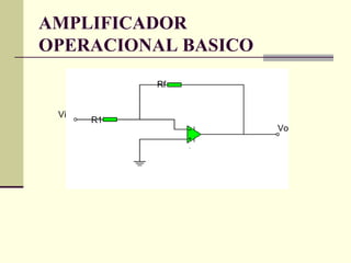 AMPLIFICADOR
OPERACIONAL BASICO
           Rf


 Vi
      R1
                     Vo
 