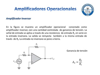 Amplificador Inversor
En la figura se muestra un amplificador operacional conectado como
amplificador inversor, con una ca...