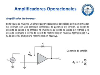 Amplificador No Inversor
En la figura se muestra un amplificador operacional conectado como amplificador
no inversor, con ...