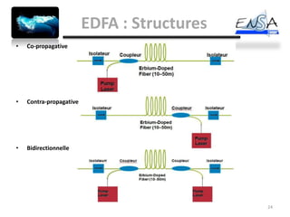 EDFA : Structures
•   Co-propagative




•   Contra-propagative




•   Bidirectionnelle




                                             24
 