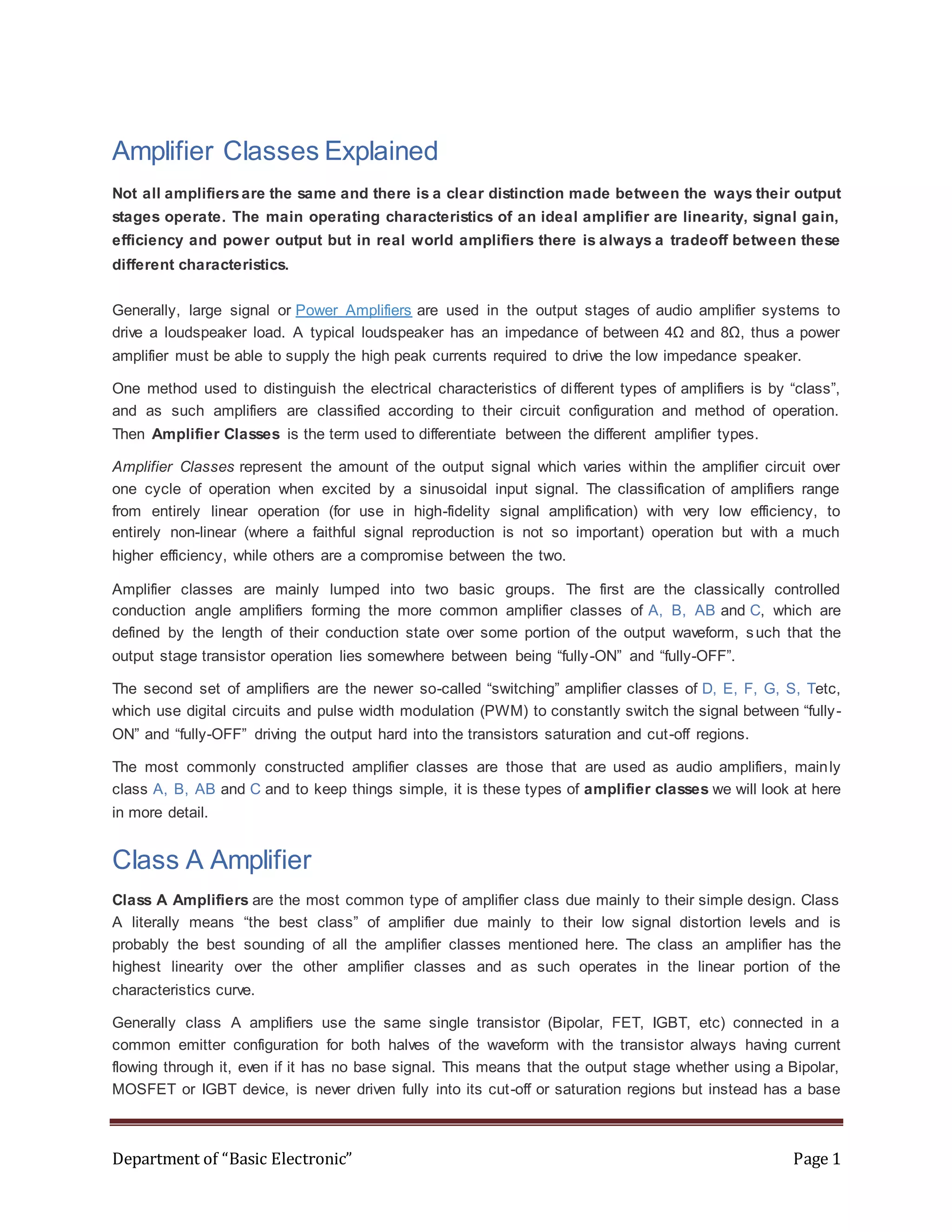 Amplifier Classes Explained A, B, AB, D and More PDF