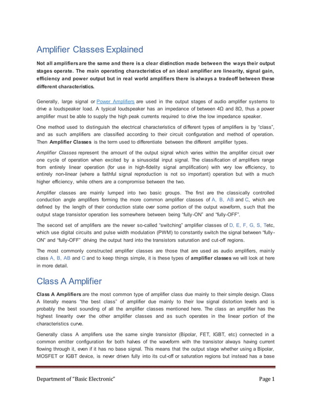 Amplifier classes explained PDF