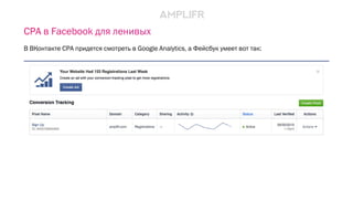 CPA в Facebook для ленивых
В ВКонтакте CPA придется смотреть в Google Analytics, а Фейсбук умеет вот так:
 
