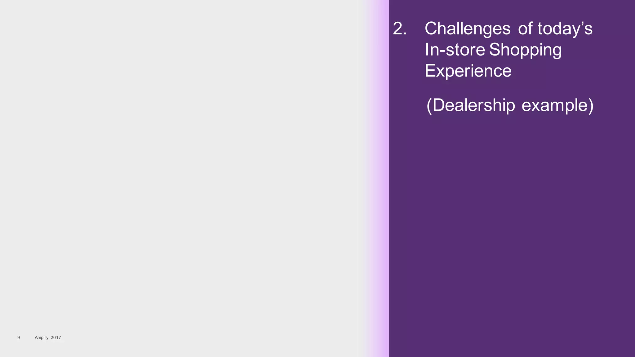 2. Challenges of today’s
In-store Shopping
Experience
(Dealership example)
Amplify 20179
 