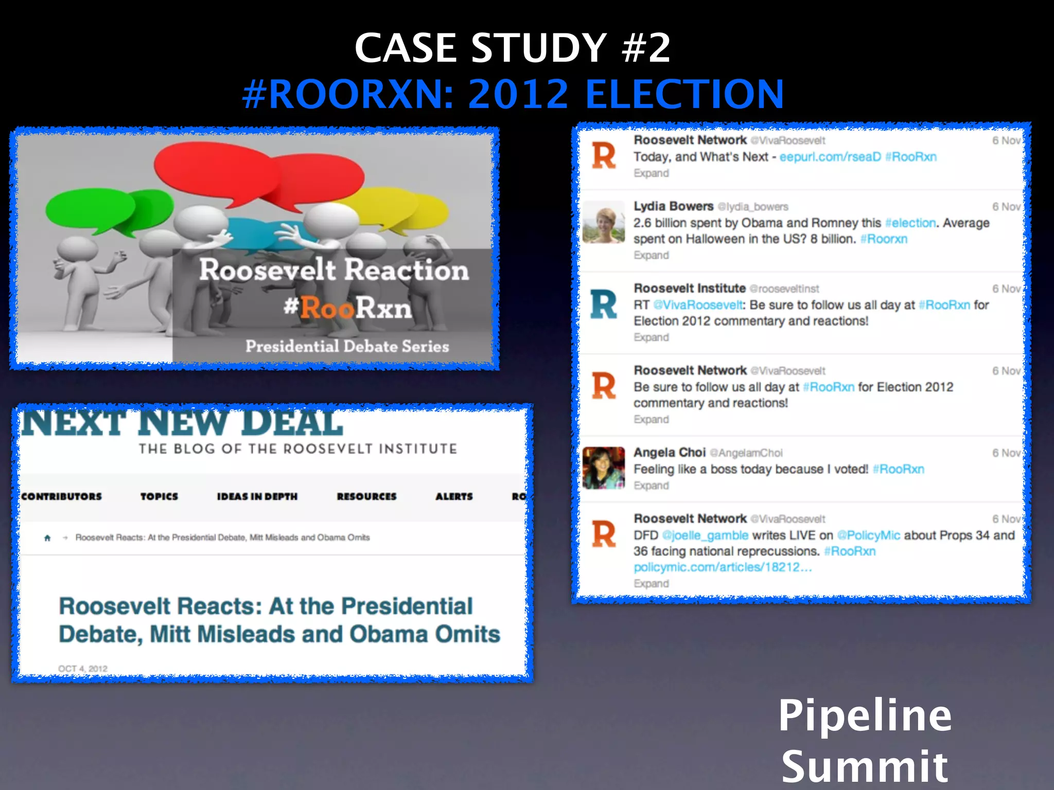 CASE STUDY #2
#ROORXN: 2012 ELECTION




                     Pipeline
                     Summit
 